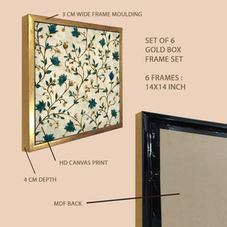 Ethnic Wall Art Set of 6 | HD Canvas Print | Ready to Hang | Golden Box Frame Panels for Home & Office Décor | Each Frame Size: 14X14 INCH (ETHF09)