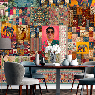 Royal Raga Collage Wall Mural – Traditional Indian Patchwork Art (PATCH027)