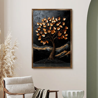 Abstract Golden Lucky Wish tree, HD Canvas Print, Framed, Ready to Hang. (20 In x 30 In) (VAWA010)