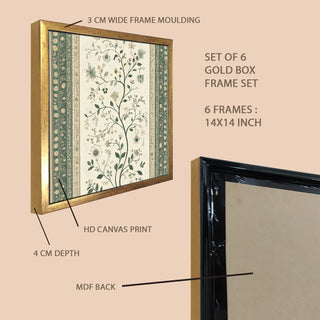 Ethnic Wall Art Set of 6 | HD Canvas Print | Ready to Hang | Golden Box Frame Panels for Home & Office Décor | Each Frame Size: 14X14 INCH (ETHF05)