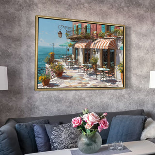 European Cityscape Wall Art, HD Canvas Print, Golden Floater Framed, Ready to Hang, (36 In x 48 In) (EURO-WA-66)