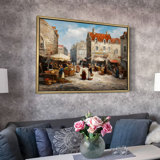 European Cityscape Wall Art, HD Canvas Print, Golden Floater Framed, Ready to Hang, (36 In x 48 In) (EURO-WA-67)