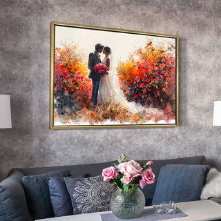 Romantic Couple Wall Art,HD Canvas Print with Premium Golden Floater Frame, Ready to Hang, (36 In x 48 In) (COUPLE-WA-19)