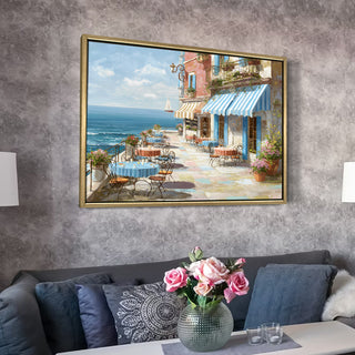 European Cityscape Wall Art, HD Canvas Print, Golden Floater Framed, Ready to Hang, (36 In x 48 In) (EURO-WA-65)