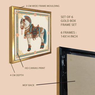Ethnic Wall Art Set of 6 | HD Canvas Print | Ready to Hang | Golden Box Frame Panels for Home & Office Décor | Each Frame Size: 14X14 INCH (ETHF08)