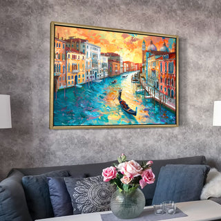 European Cityscape Wall Art, HD Canvas Print, Golden Floater Framed, Ready to Hang, (36 In x 48 In) (EURO-WA-64)