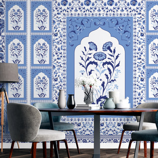 Blue Pottery Elegance – Mughal Floral Wallpaper Mural (PATCH023)