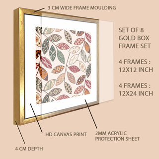 Indian Folk & Madhubani Art – Set of 8 Framed Acrylic Paintings in Golden Box Frames (INETHPA01)