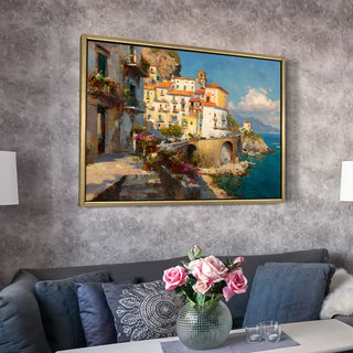 European Cityscape Wall Art, HD Canvas Print, Golden Floater Framed, Ready to Hang, (36 In x 48 In) (EURO-WA-77)
