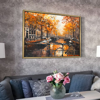 European Cityscape Wall Art, HD Canvas Print, Golden Floater Framed, Ready to Hang, (36 In x 48 In) (EURO-WA-76)