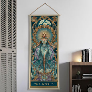 The World Tarot Wall Hanging Tapestry, Thick fabric, HD Print, Ready to Hang Wall Décor. Size 24 In x 60 In. (TAROTTPS14)