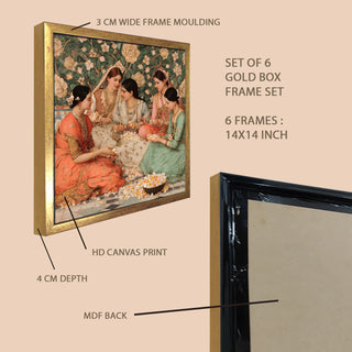 Ethnic Wall Art Set of 6 | HD Canvas Print | Ready to Hang | Golden Box Frame Panels for Home & Office Décor | Each Frame Size: 14X14 INCH (ETHF07)