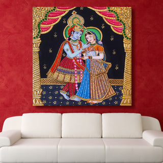 Indian Ethnic Tanjore Wall Art Canvas Painting For Bedroom Wall Decoration