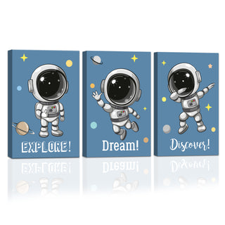 Astronaut Nursery Wall Décor Kids Room Canvas Wall Art 3 Panel Large Art Pieces (KDSWA03).