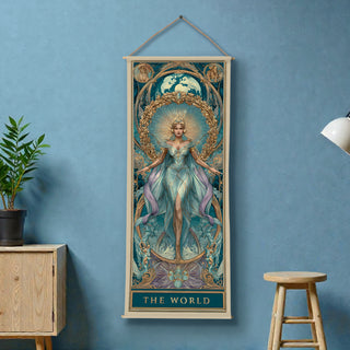 The World Tarot Wall Hanging Tapestry, Thick fabric, HD Print, Ready to Hang Wall Décor. Size 24 In x 60 In. (TAROTTPS14)