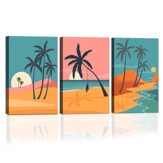 Mid Century Palm Tree Beach Summer Art Prints ( WBWA71 )