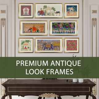 Royal Mughal Miniature Art – Set of 8 Acrylic Paintings in Golden Box Frames (MUGHAL-8F-02)