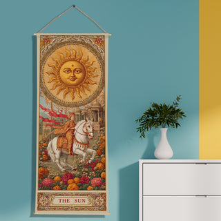 Indian Sun Tarot Wall Hanging Tapestry, Thick fabric, HD Print, Ready to Hang Wall Décor. Size 24 In x 60 In (TAROTTPS01)