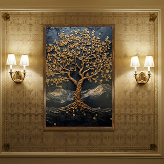 Abstract Golden Lucky Wish tree, HD Canvas Print, Framed, Ready to Hang. (20 In x 30 In) (VAWA009)