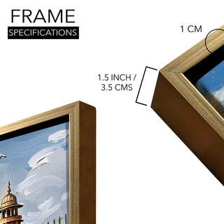 Banaras Ghats Painting Wall Art – Varanasi Riverfront with Golden Floater Frame – HD Print Large Canvas, Ready to Hang, Size: 3X4FT, (BAWA10).