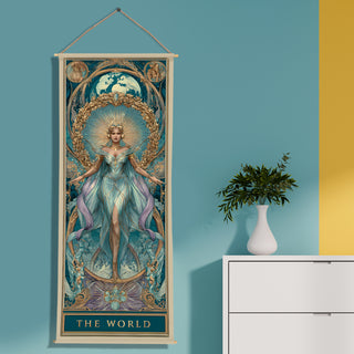 The World Tarot Wall Hanging Tapestry, Thick fabric, HD Print, Ready to Hang Wall Décor. Size 24 In x 60 In. (TAROTTPS14)