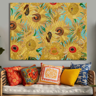 Sunflower Wall Art by Vincent Van Gogh, HD Canvas Print, Framed, Ready to Hang. (VAWA09).