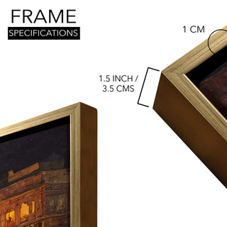 Banaras Ghats Painting Wall Art – Varanasi Riverfront with Golden Floater Frame – HD Print Large Canvas, Ready to Hang, Size: 3X4FT, (BAWA09).