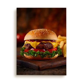 Juicy Cheeseburger - Fast Food Kitchen or Restaurant Wall Art, HD Canvas Print, Framed, Ready to Hang. (KITWA028)