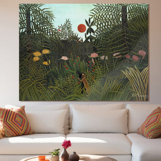 Jungle With Setting Sun – Henri Rousseau Painting | HD Canvas Print | Ready to Hang | Wall Art for Bedroom, living room, Hallway (HRWA03)