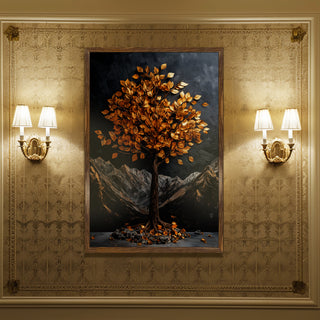 Abstract Golden Lucky Wish tree, HD Canvas Print, Framed, Ready to Hang.(20In x 30In) (VAWA008)