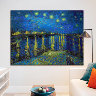 Van Gogh Canvas Wall Art: Starry Night Over The Rhone Landscape Paintings, HD Canvas Print, Framed, Ready to Hang. (VAWA02).