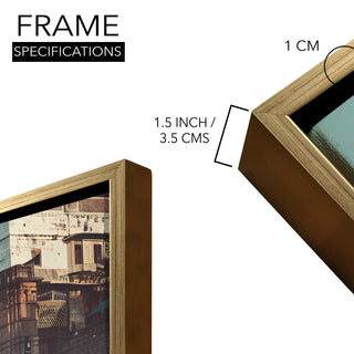 Banaras Ghats Painting Wall Art – Varanasi Riverfront with Golden Floater Frame – HD Print Large Canvas, Ready to Hang, Size: 3X4FT, (BAWA25).