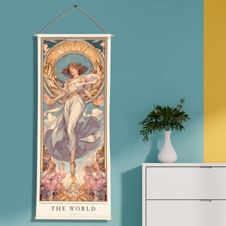 The World Tarot Wall Hanging Tapestry, Thick fabric, HD Print, Ready to Hang Wall Décor. Size 24 In x 60 In. (TAROTTPS15)
