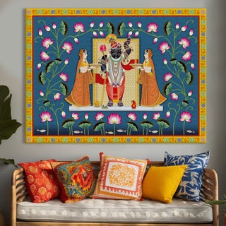 Shreenathji Pichwai Wall Art – Traditional Lotus Motif | HD Canvas Print | Ready to Hang | Wall Art for Temple, living room, Hallway | Size: 36 inch X 48 inch (SHNAWA01)