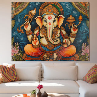 Large sized framed Lord Ganesha canvas painting for home and office. (GNWA03)