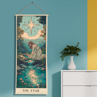 The Star Tarot Tapestry – Spiritual Art Wall Hanging, Thick fabric, HD Print, Ready to Hang Wall Décor. Size 24 In x 60 In. (TAROTTPS12)