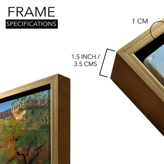 Banaras Ghats Painting Wall Art – Varanasi Riverfront with Golden Floater Frame – HD Print Large Canvas, Ready to Hang, Size: 3X4FT, (BAWA29).