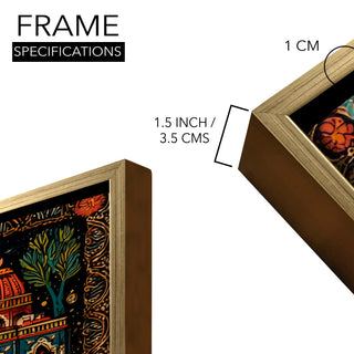 Banaras Ghats Painting Wall Art – Varanasi Riverfront with Golden Floater Frame – HD Print Large Canvas, Ready to Hang, Size: 3X4FT, (BAWA17).