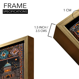Banaras Ghats Painting Wall Art – Varanasi Riverfront with Golden Floater Frame – HD Print Large Canvas, Ready to Hang, Size: 3X4FT, (BAWA08).