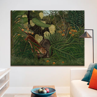 Fight Between a Tiger and a Buffalo – Henri Rousseau Painting | HD Canvas Print | Ready to Hang | Wall Art for Bedroom, living room, Hallway (HRWA15)