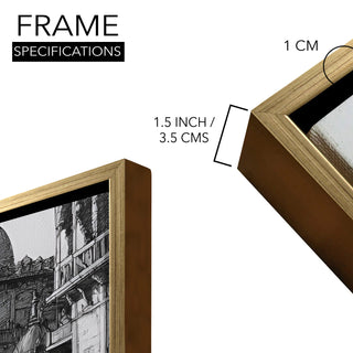 Banaras Ghats Painting Wall Art – Varanasi Riverfront with Golden Floater Frame – HD Print Large Canvas, Ready to Hang, Size: 3X4FT, (BAWA18).