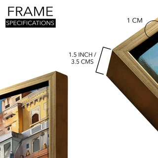 Banaras Ghats Painting Wall Art – Varanasi Riverfront with Golden Floater Frame – HD Print Large Canvas, Ready to Hang, Size: 3X4FT, (BAWA24).
