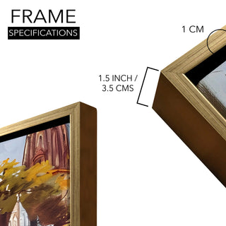 Banaras Ghats Painting Wall Art – Varanasi Riverfront with Golden Floater Frame – HD Print Large Canvas, Ready to Hang, Size: 3X4FT, (BAWA23).