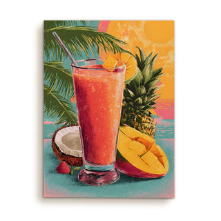Tropical Fruit Smoothie – Colorful Juice Bar or Kitchen Wall Art, HD Canvas Print, Framed, Ready to Hang. (KITWA027)