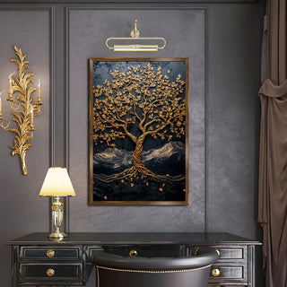 Abstract Golden Lucky Wish tree, HD Canvas Print, Framed, Ready to Hang. (20 In x 30 In) (VAWA009)