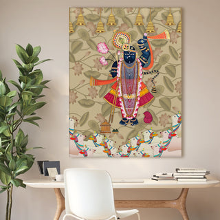 Shreenathji Pichwai Wall Art | HD Canvas Print | Ready to Hang | Wall Art for Temple, living room, Hallway | Size: 36 inch X 48 inch (SHNAWA04)
