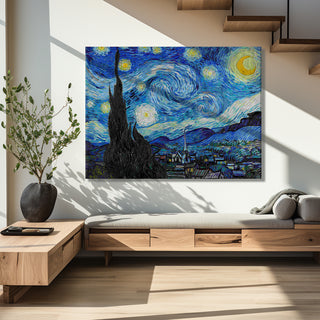 Starry Night Wall Art by Vincent Van Gogh, HD Canvas Print, Framed, Ready to Hang. (VAWA011).