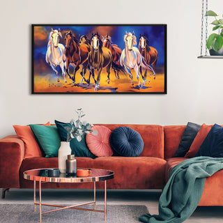 Seven Running Horses Vastu Canvas Paintings Framed For Living Room Wall Decoration (VAWA34)