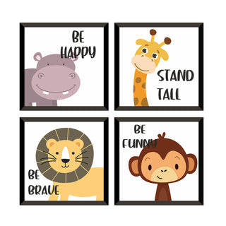 Kids Wall Art Set of 4 | HD Canvas Print | Ready to Hang | Black Framed Kids Room & Nursery Room Decor | Each Frame Size: 10X10 INCH (KIDSET02)