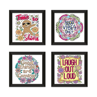 Kids Wall Art Set of 4 | HD Canvas Print | Ready to Hang | Black Framed Kids Room & Nursery Room Decor | Each Frame Size: 10X10 INCH (KIDSET08)